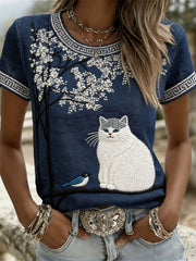 Damen Katze Lässige Kurzarm-T-Shirts