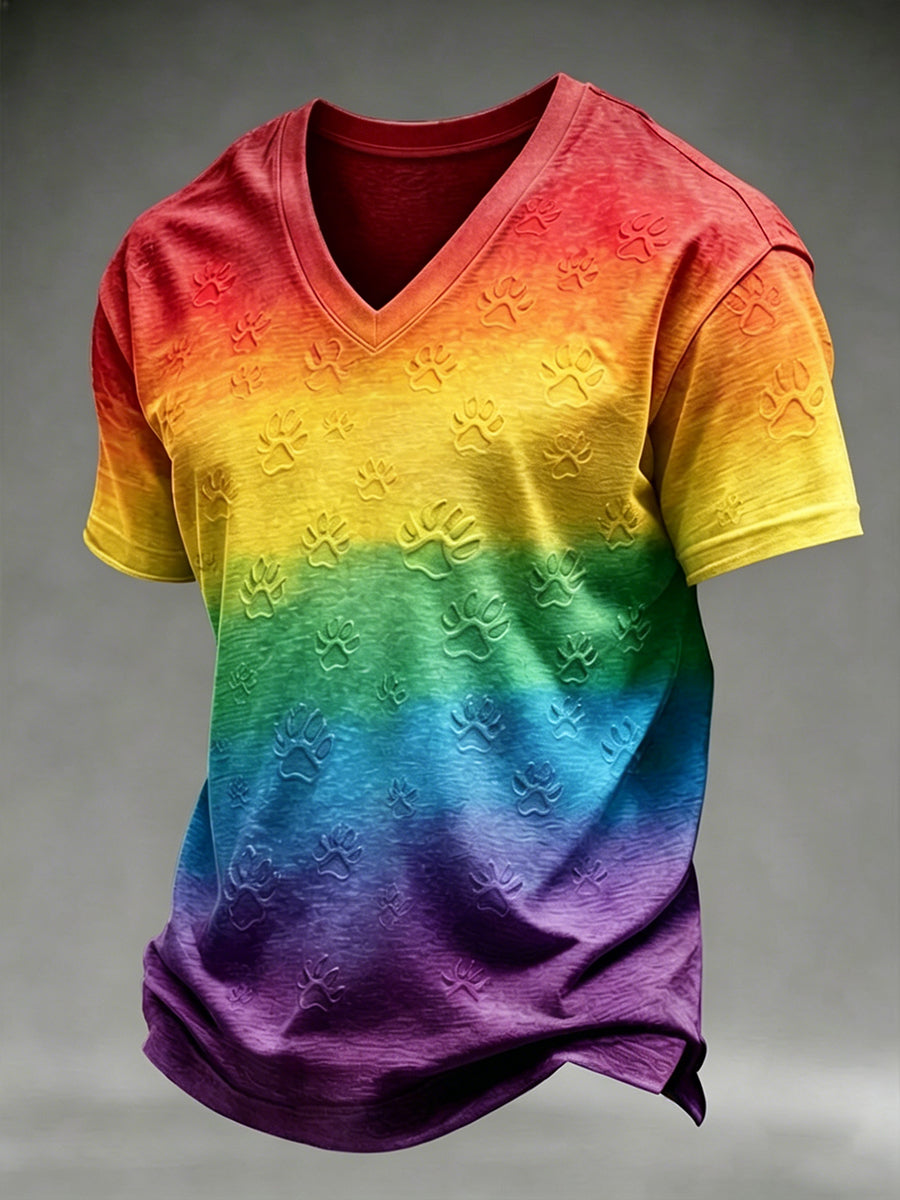 Herren Pride Month Regenbogen Hunde Pfoten Kunst V-Ausschnitt Kurzarm T-Shirt