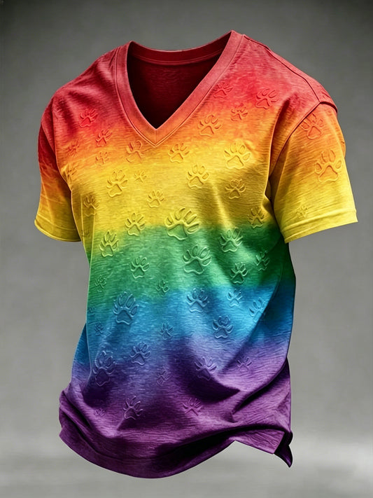 Herren Pride Month Regenbogen Hunde Pfoten Kunst V-Ausschnitt Kurzarm T-Shirt