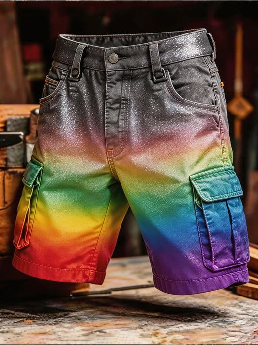 Herren-Stolz-Monat: Retro-schicke Cargo-Shorts im Regenbogen-Art-Stil