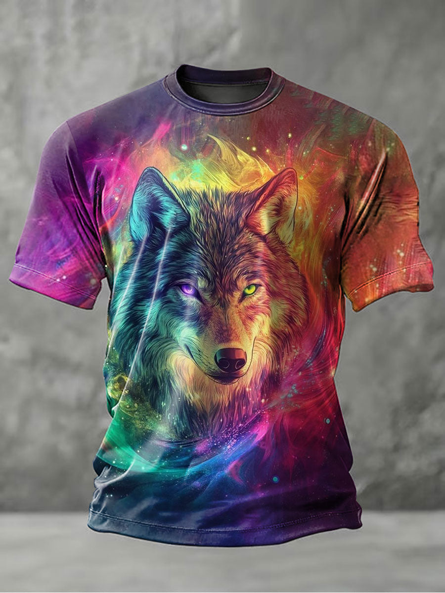 Herren Regenbogen-Wolf-Kunstdruck Lässiges T-Shirt