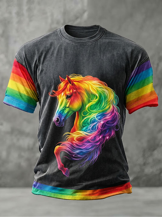 Herren Regenbogen Tier Kunst Print Casual T-Shirt