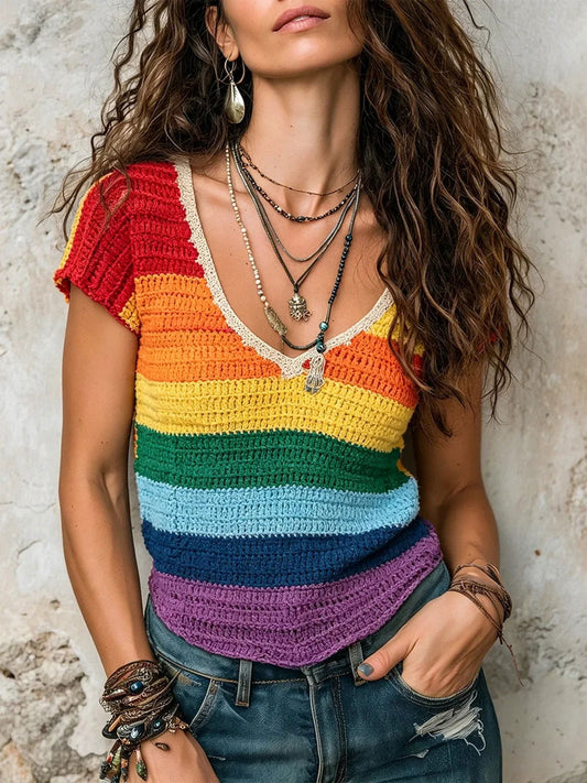 Damen Regenbogen Kunst Lässiges T-Shirt