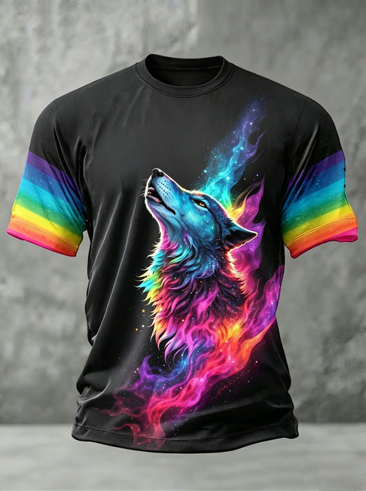 Herren-Regenbogen-Tierkunstdruck-Lässiges T-Shirt