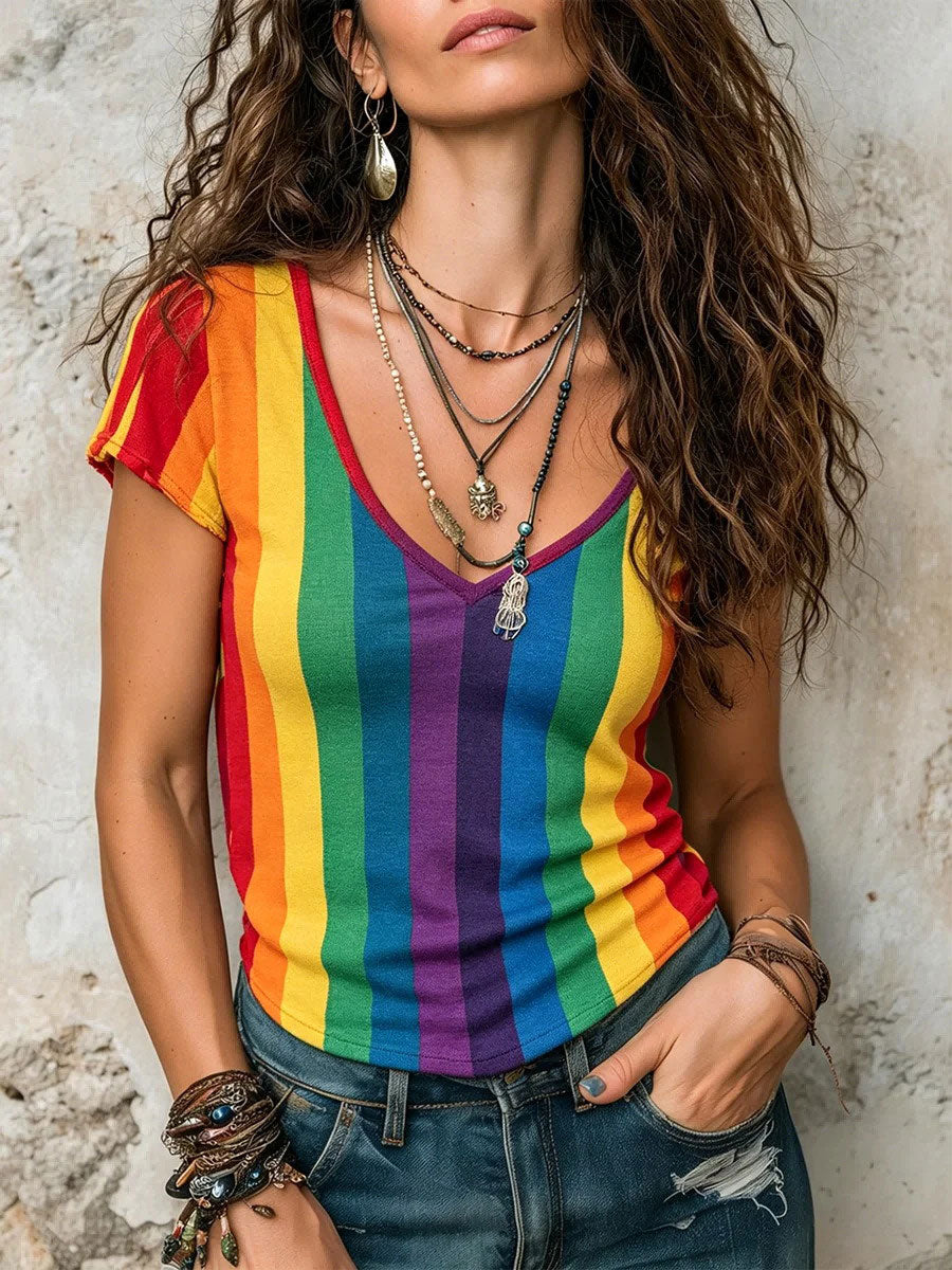 Frauen Regenbogen Kunst lässig T-Shirt