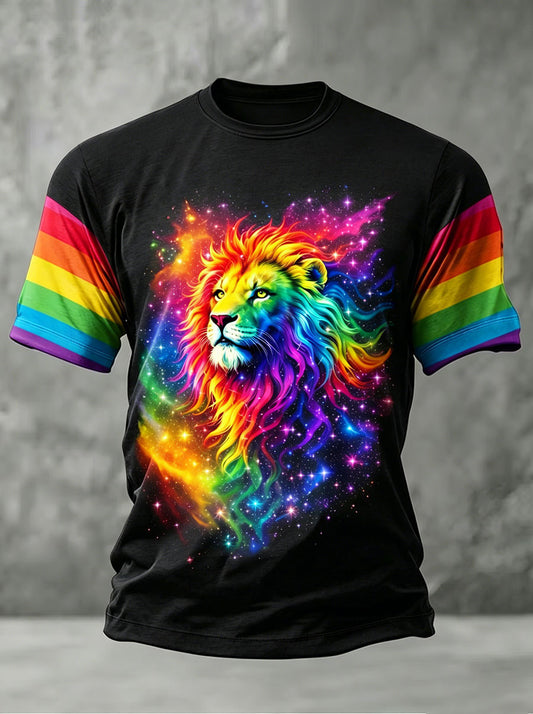 Herren Regenbogen Löwe Kunstdruck Casual T-Shirt