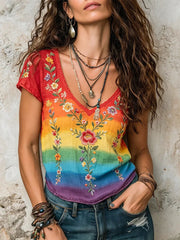 Damen Regenbogen Kunst Lässiges T-Shirt