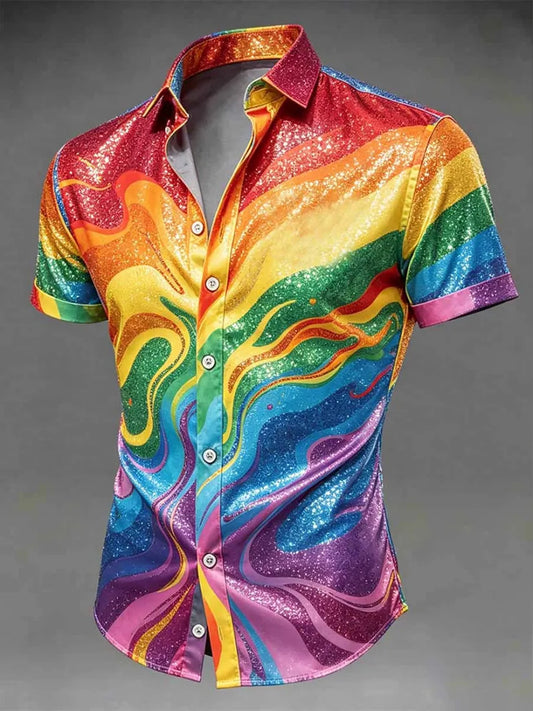Herren LGBT-Stolz-Monat Regenbogen-Kunst-Kurzarm-Shirt