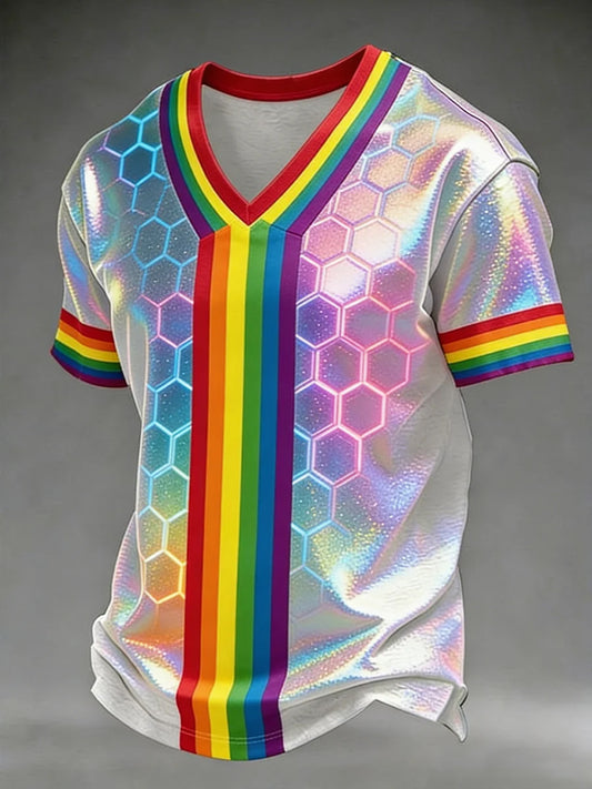 Herren LGBT Pride Month Regenbogen-Kunst Kurzarm T-Shirt mit V-Ausschnitt