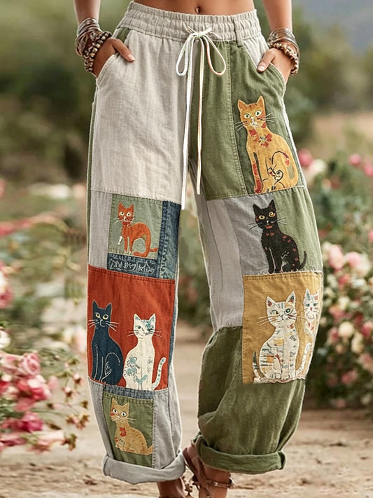 Damen Retro Cat Print Freizeit hosen