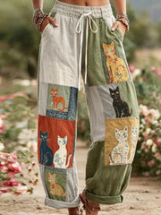 Damen Retro Cat Print Freizeit hosen