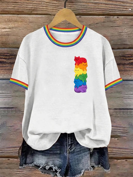 Frauen Pride Month Cat Print T-Shirt