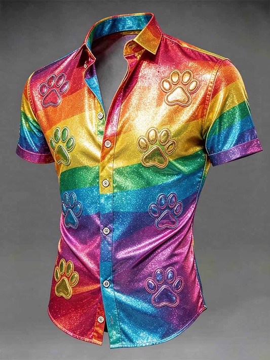 Männer Regenbogen Hunde Pfote Kurzarm Hemd