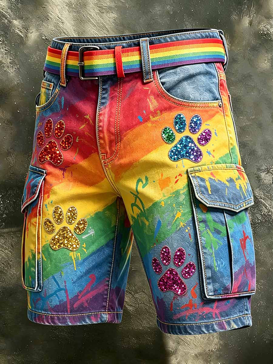 Herren-Regenbogen-Hunde-Pfoten-Shorts