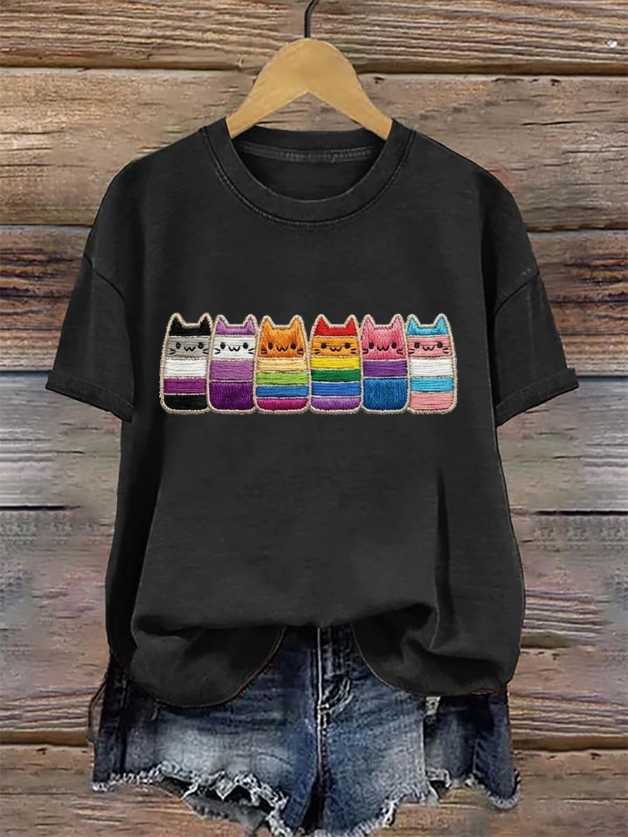 Frauen-Pride-Monat T-Shirt mit Katzen-Print
