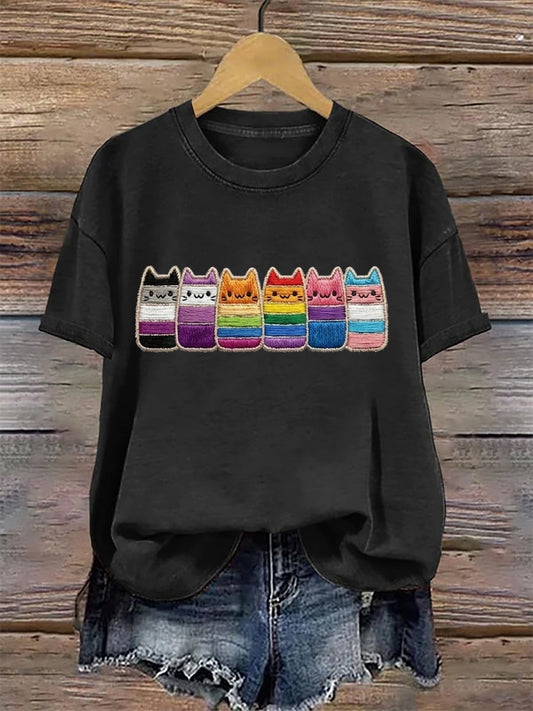 Frauen-Pride-Monat T-Shirt mit Katzen-Print