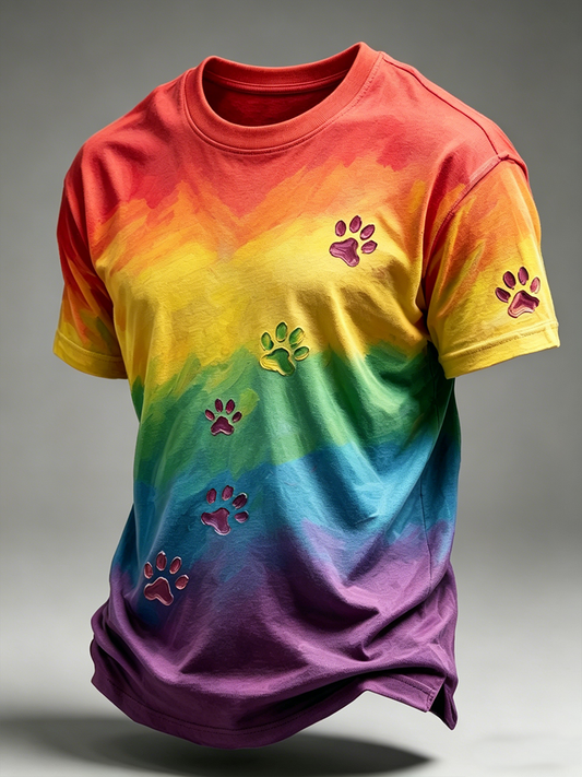 Männer Regenbogen Hunde Pfote kurze Ärmel T-Shirt