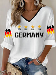 Damen-Deutschland-Fußballfan-Print-Waffel-T-Shirt
