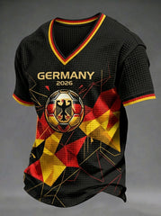 Herren Deutschland Fußball Fan Print Waffel Freizeit T-Shirt