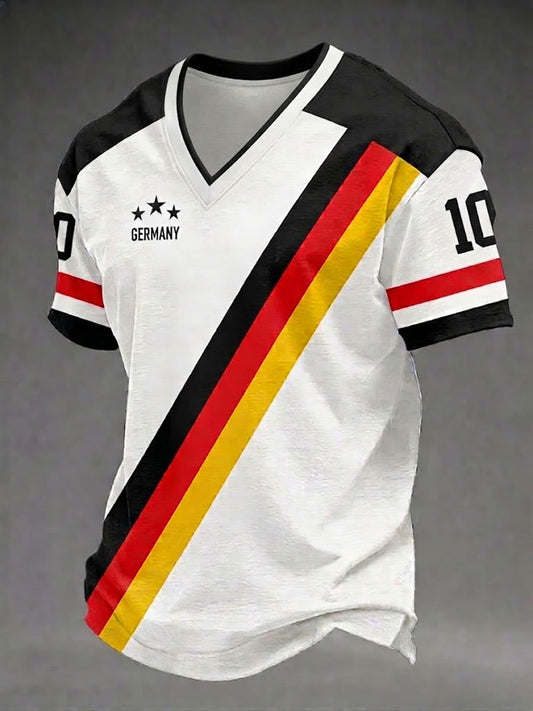 Herren Deutschland Fußball Bedrucktes T-Shirt mit V-Ausschnitt