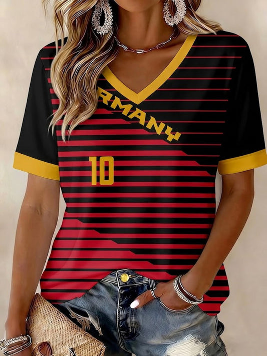 Frauen Deutschland Fußball Bedrucktes T-Shirt mit V-Ausschnitt