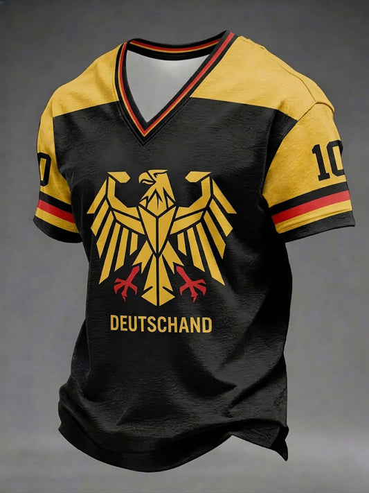 Herren-Fußball-T-Shirt aus Deutschland mit V-Ausschnitt und Aufdruck
