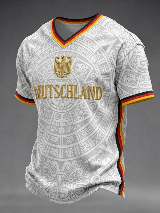 Herren-Fußball-T-Shirt aus Deutschland mit V-Ausschnitt und Aufdruck