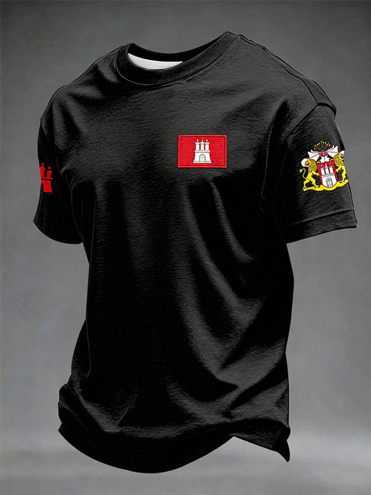 Herren-Hafengeburtstag-Print-T-Shirt mit kurzen Ärmeln