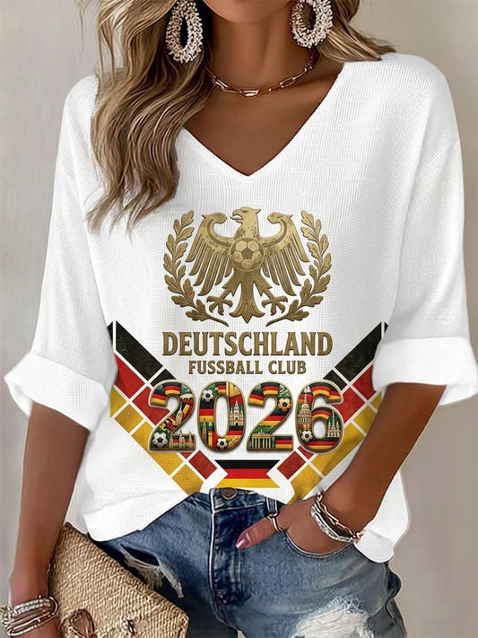 Damen-Deutschland-Fußballfan-Print-Waffel-T-Shirt