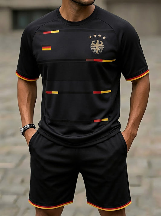 Herren-Set bestehend aus bedrucktem T-Shirt und Shorts für deutsche Fußballfans