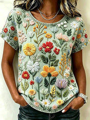 Damen-Floral-Art-Print-Lässiges T-Shirt