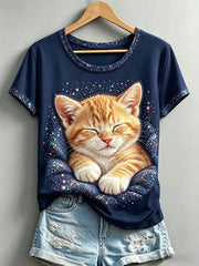 Damen-T-Shirt mit einer schlafenden Katze