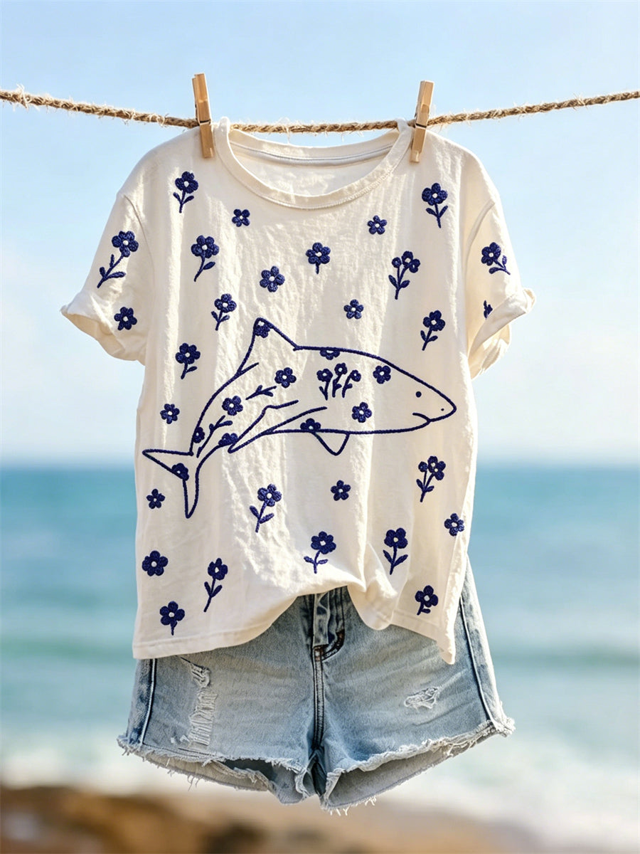 Damen-Schönes Shirt mit winzigem Blumenmuster und kurzen Ärmeln T-Shirt