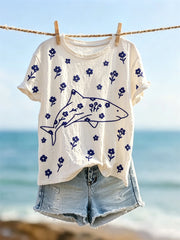 Damen-Schönes Shirt mit winzigem Blumenmuster und kurzen Ärmeln T-Shirt