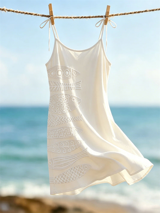 Damen-Fisch-Lino-Kunstdruck fließendes Cami-Minikleid