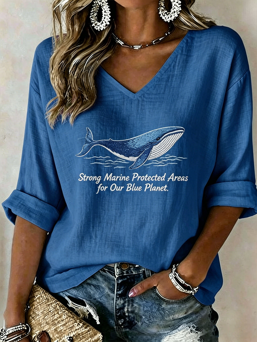 Damen-Weltmeertag-Print-Lässiges T-Shirt