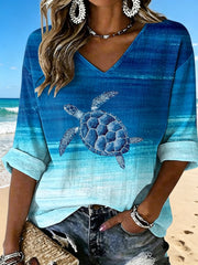 Damen-Weltmeertag-Print-Lässiges T-Shirt