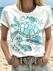 Damen-Weltmeertag-Print-Lässiges T-Shirt