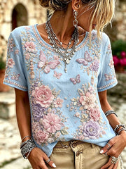Damen-Butterfly-T-Shirts mit Blumenmuster