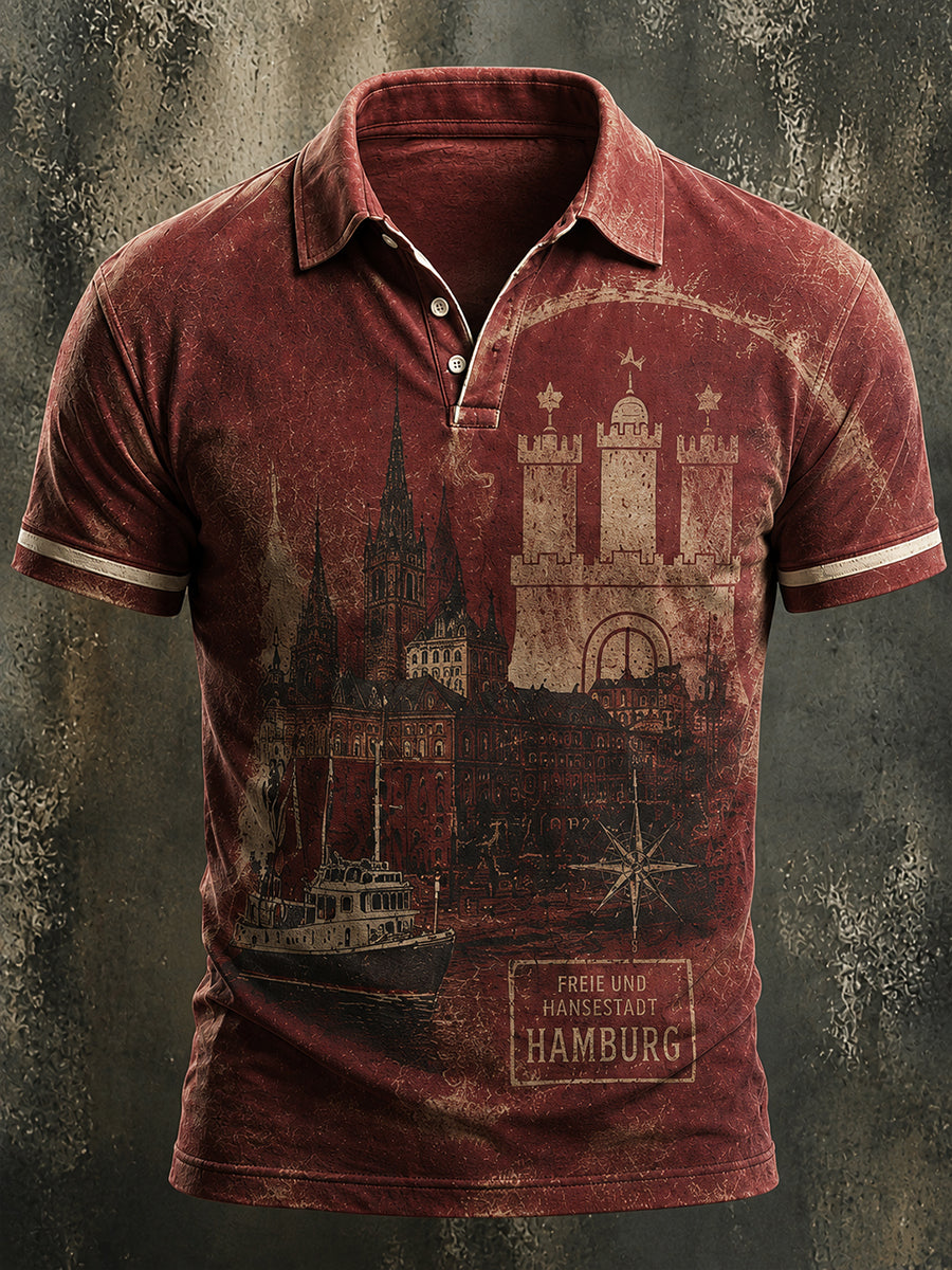 Herren-Retro-Hemd mit Hamburger Hafenmotiv