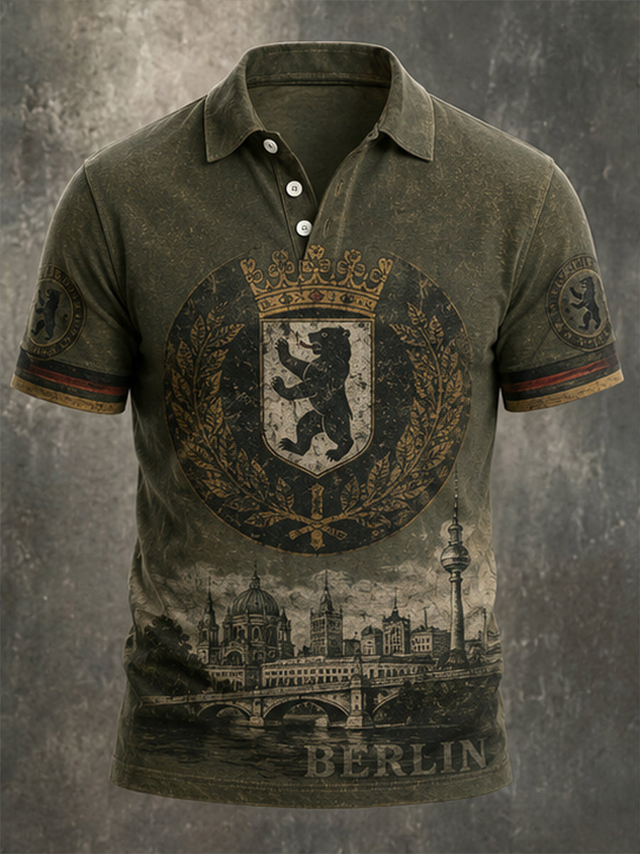 Herren-Retro-Hemd aus Berlin mit Kurzarm und Print