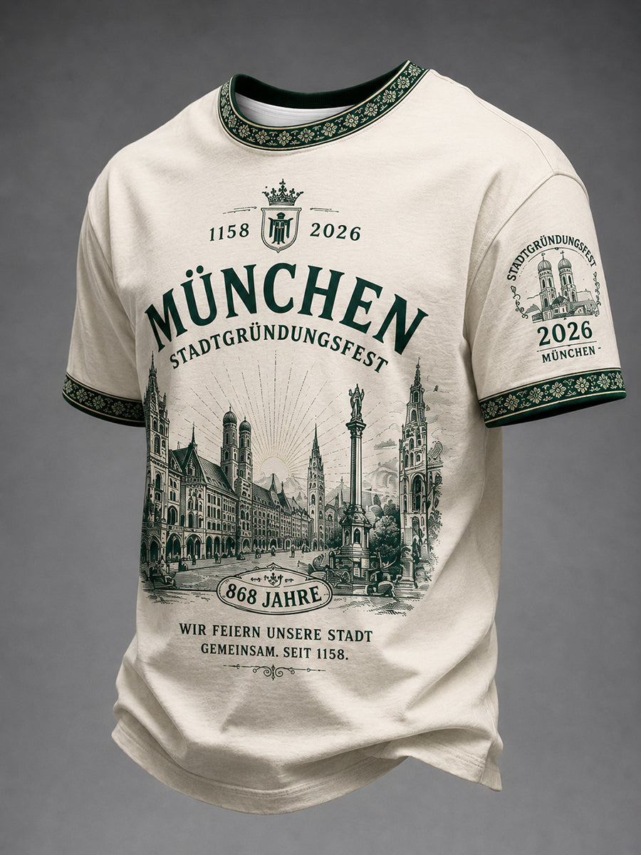 Herren München Stadtgründungsfest-Print Freizeit-T-Shirt