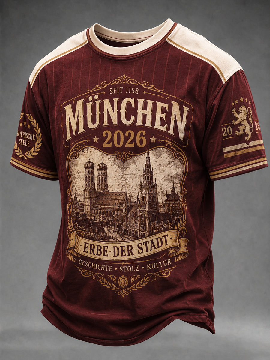 Männliches München-Print-Casual-T-Shirt