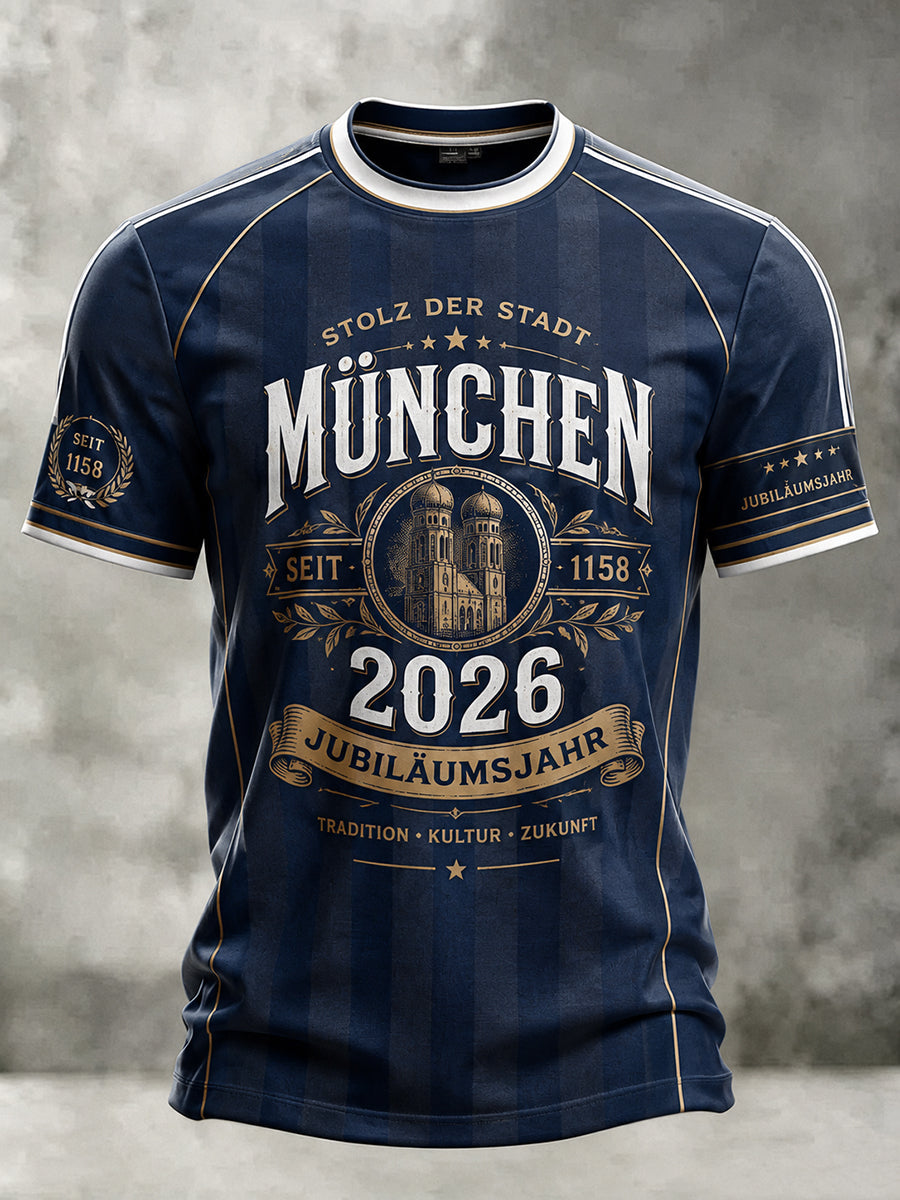 Männliches München-Print-Casual-T-Shirt