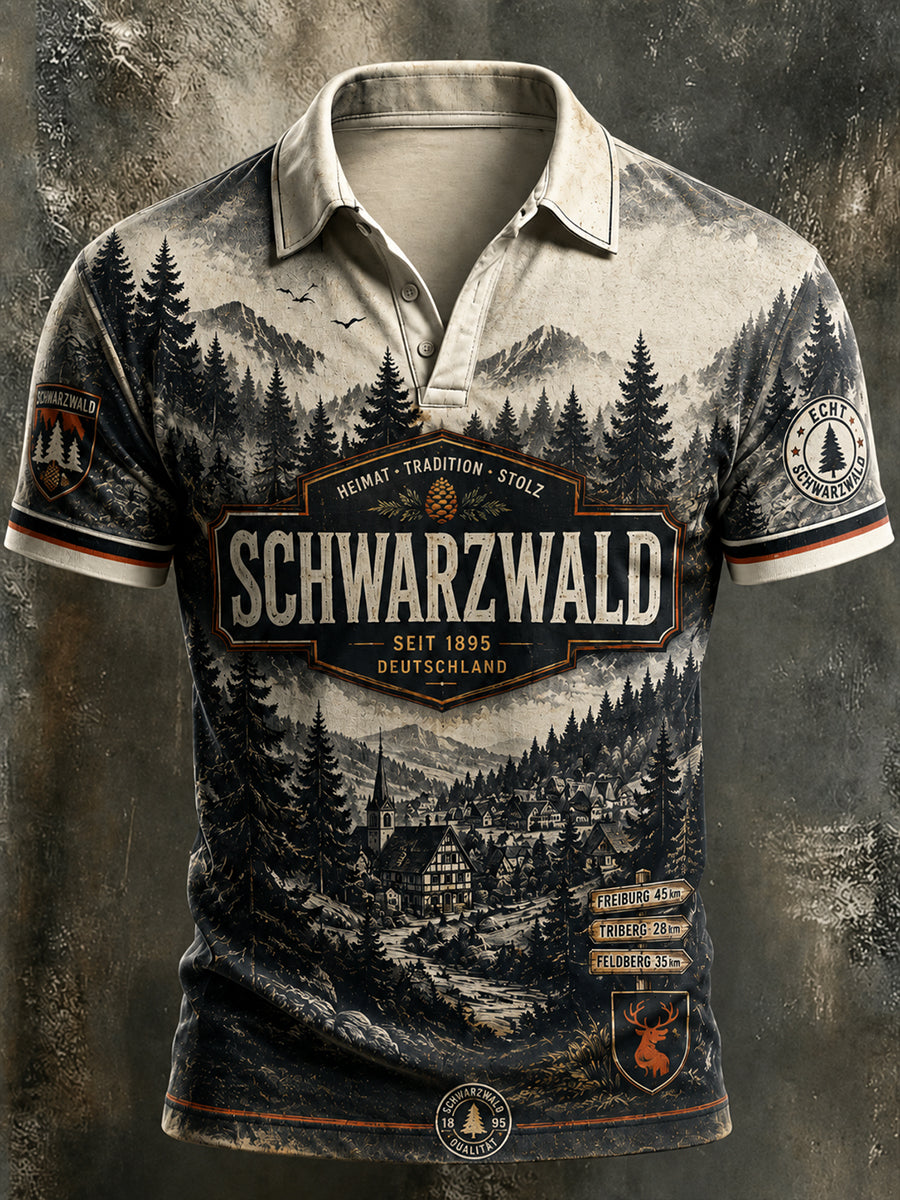 Herrenhemd im Schwarzwald-Stil mit Vintage-Print