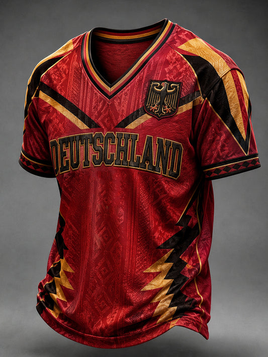 Herren-Fußballfan-T-Shirt aus Deutschland mit V-Ausschnitt und Print
