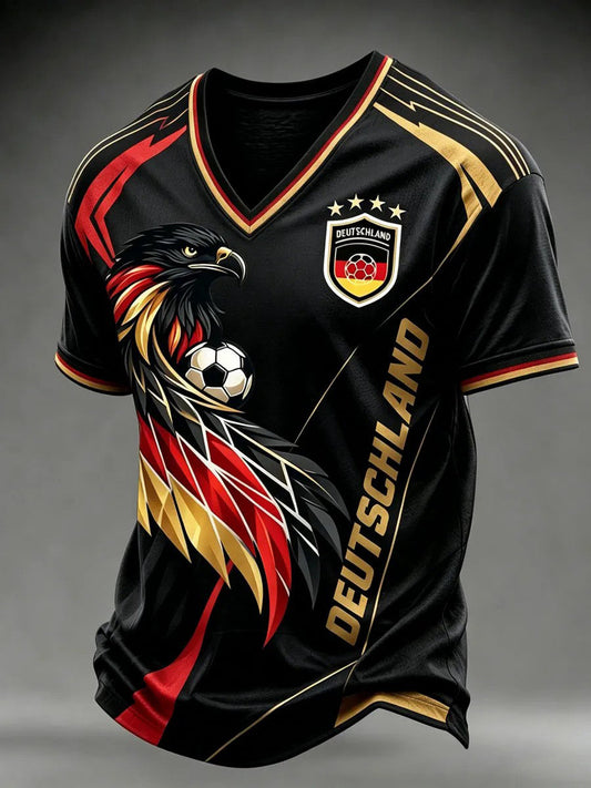 Männer Deutschland Fußball Fan Print T-Shirt mit V-Ausschnitt