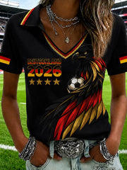 Damen-T-Shirt mit V-Ausschnitt und deutschem Fußballfan-Print