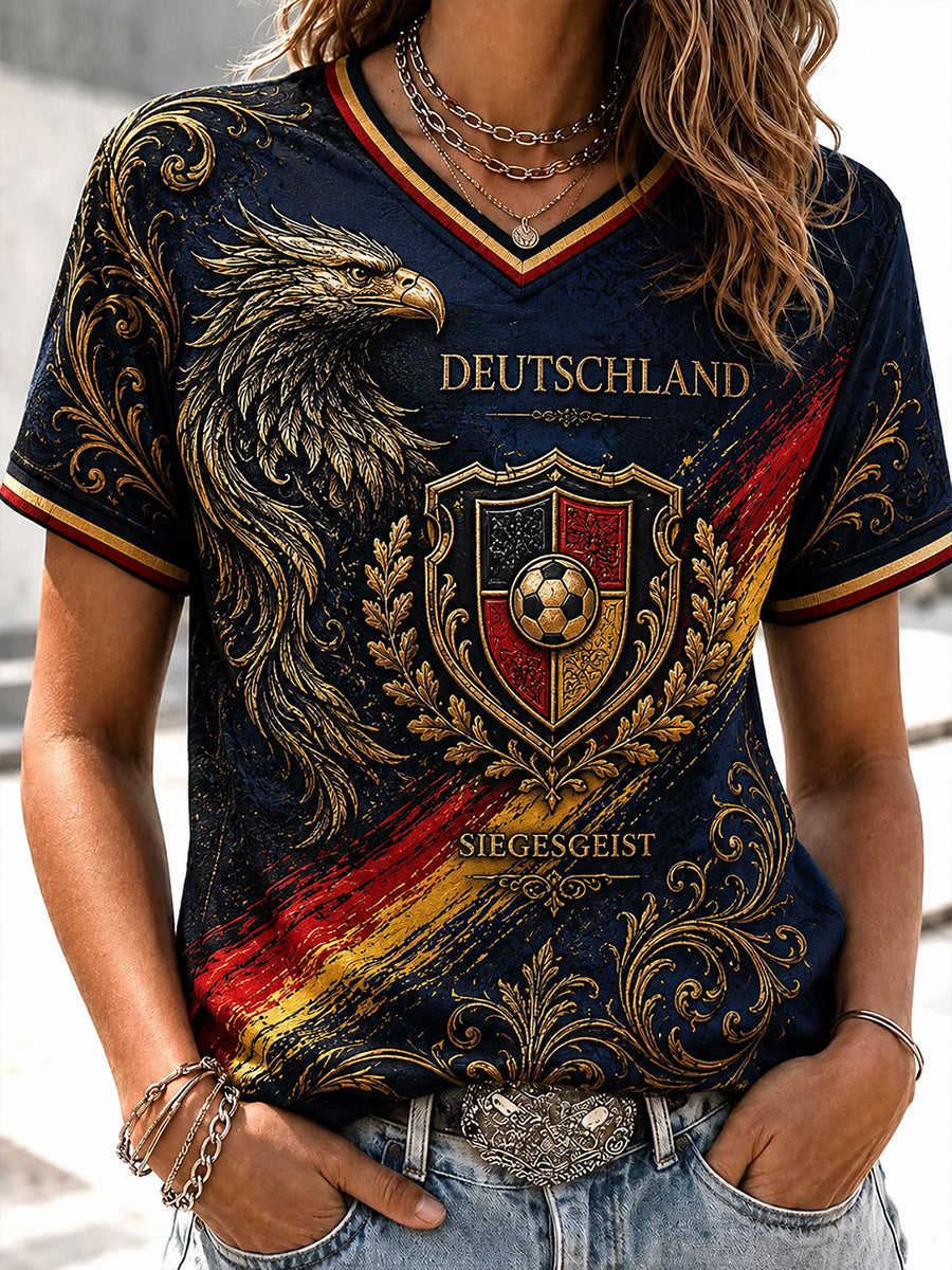 Damen-Vintage-Deutschland-Fußballfan-T-Shirt mit Aufdruck