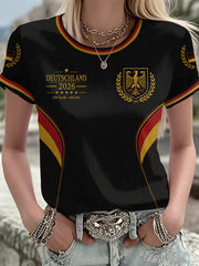 Damen-Fußballfan-T-Shirt mit Deutschland-Print und V-Ausschnitt